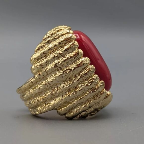 New ZARA  Bold Red Stone Open-Back Ring - Picture 2 of 7